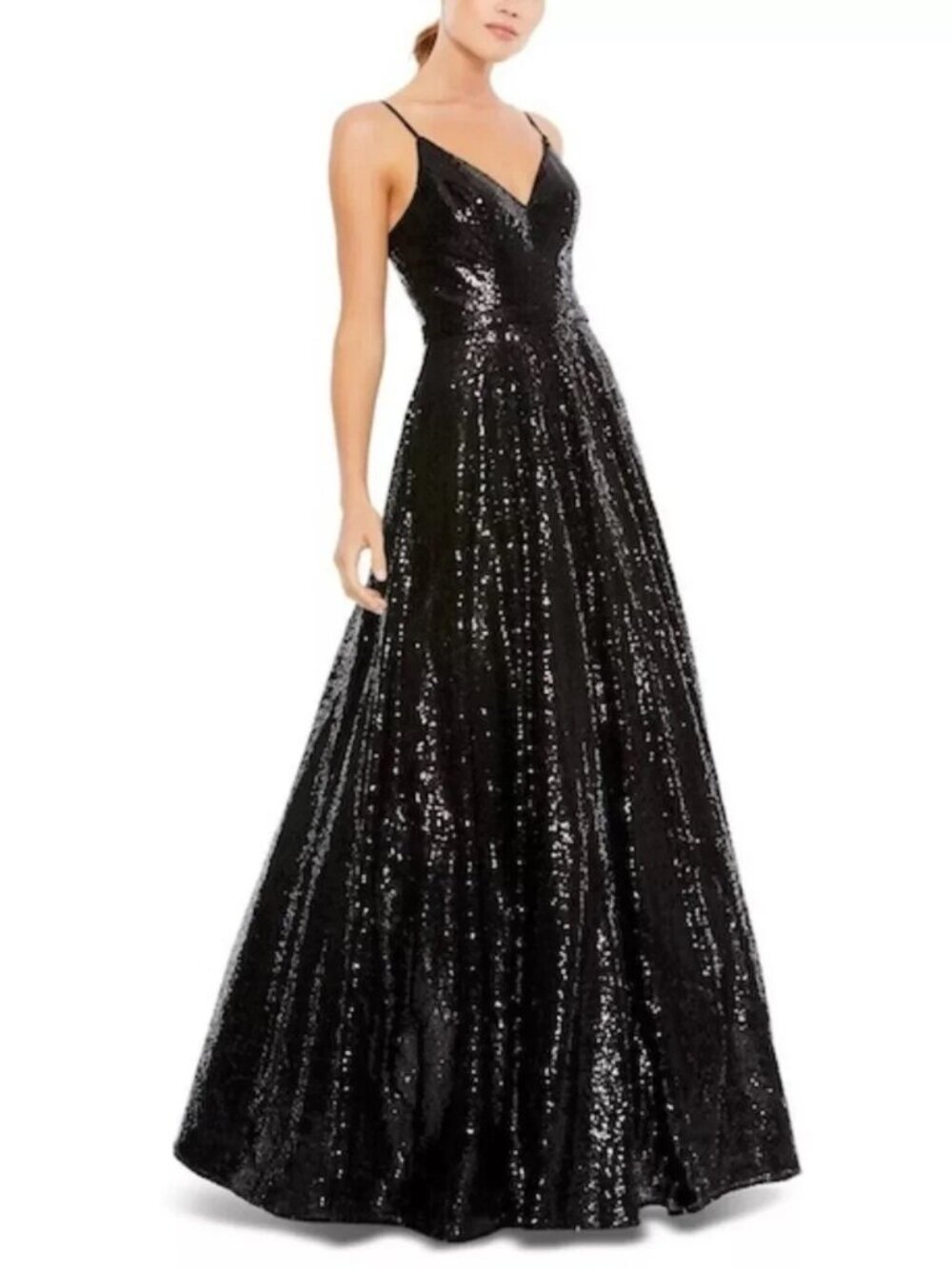 Mac Duggal Black Sequin V-Neck Gown